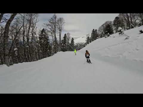 Видео: Роза Хутор, трасса "Панорама" (синяя), видео 4К/ Rosa Khutor, piste "Panorama" (blue), 4К Video