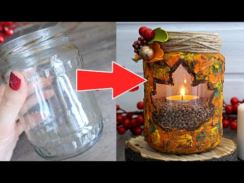 Видео: Подсвечник в осеннем стиле из стеклянной банки / Татьяна Абраменкова