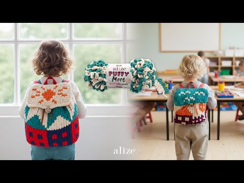 Видео: Детские рюкзаки с пряжей Alize Puffy More