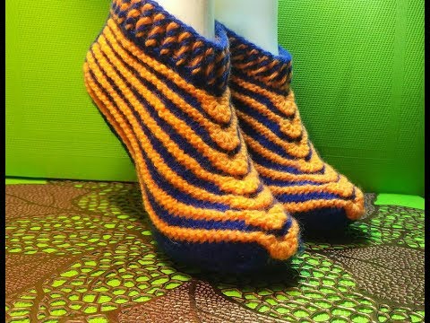 Видео: Вязание спицами домашние тапочки #186