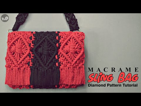 Видео: Учебное пособие по ромбовидному узору для сумки-слинга из макраме