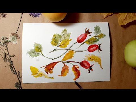 Видео: Как нарисовать Шиповник акварелью. Бесплатный урок рисования