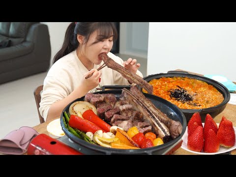 Видео: Огненный куриный суп с лапшой+Анчоусы Калгуксу=Каннын Чан Калгуксу🍜 Большие говяжьи ребрышки Мукбанг
