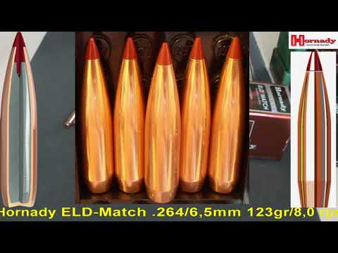 Видео: Hornady ELD-Match .264/6.5mm 123gr/8,0 грамм арт.26176 ВС-0,506
