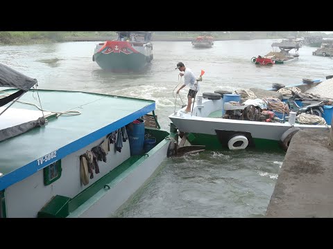 Видео: Драматичный момент: огромные баржи сталкиваются у ворот плотины!