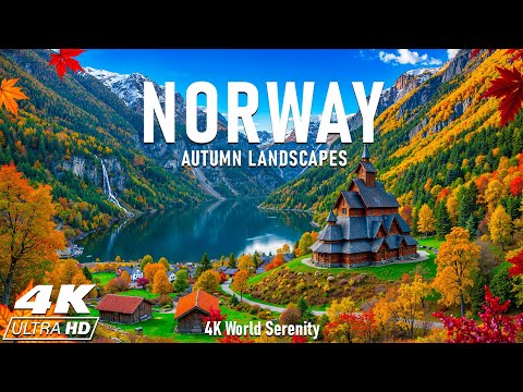 Видео: Осень в Норвегии 4K 🍁 Фьорды, золотистые леса и живописные горы, сияющие в осеннем свете