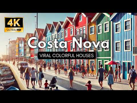 Видео: Коста-Нова, Португалия Пешеходная экскурсия по [4K 60fps] Красочным домам и райским пляжам