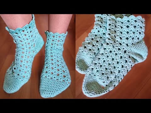 Видео: Ажурные носки крючком для лета. Подробный МК