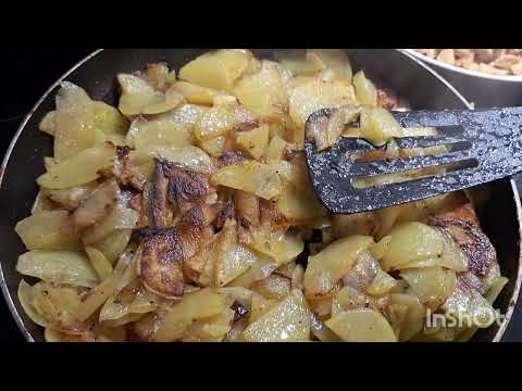 Видео: Жаренная картошка с грибами на сале.  Вкусно!!!. Paistettu peruna herkkutattijen kanssa. MAUKASTA!!!