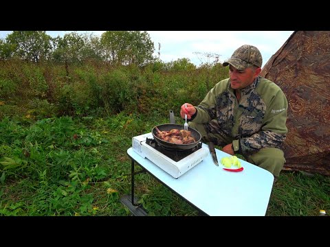 Видео: ОДИН НА ОХОТЕ С НОЧЁВКОЙ. ГОТОВЛЮ ДОБЫТУЮ ДИЧЬ НА СВЕЖЕМ ВОЗДУХЕ. ОХОТА НА УТКУ.