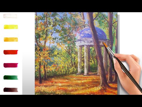Видео: Осенний парк. Беседка. Как нарисовать 🎨АКРИЛ! Сезон 8-12 | Мастер-класс ДЕМО