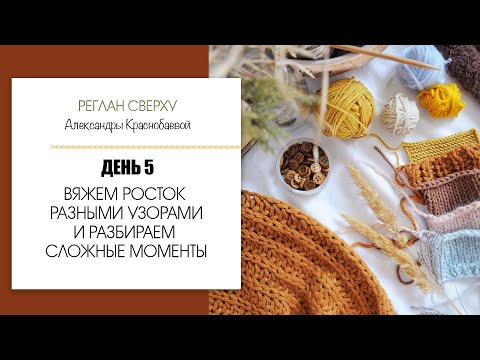 Видео: Реглан сверху. Обсуждаем первую неделю интенсива, вяжем росток разными узорами. Прямой эфир 30.10.20