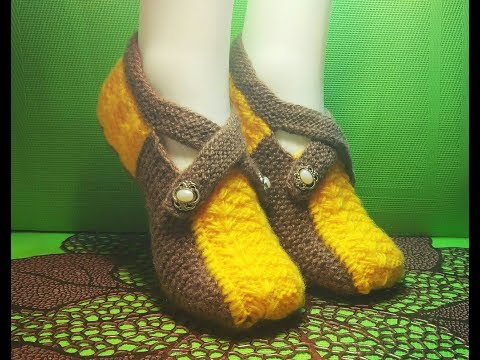 Видео: Вязание спицами домашние тапочки #185