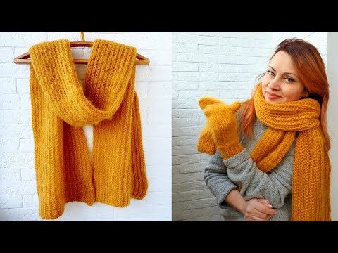 Видео: МК Шарф из мохера.Узор английская резинка. Как связать ровный край. Пряжа MOHER classic.