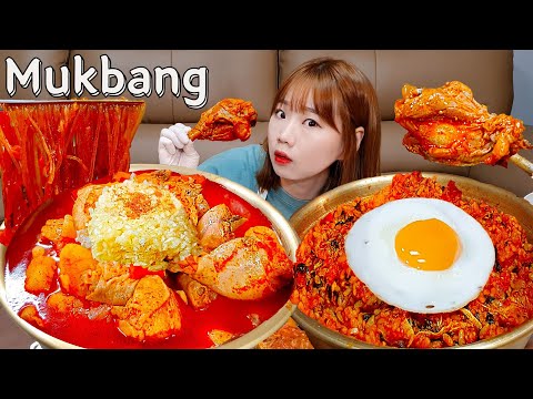 Видео: Sub)Real Mukbang 🔥Острая тушеная курица 🍗 Лапша, жареный рис 🍜 АСМР КОРЕЙСКАЯ ЕДА