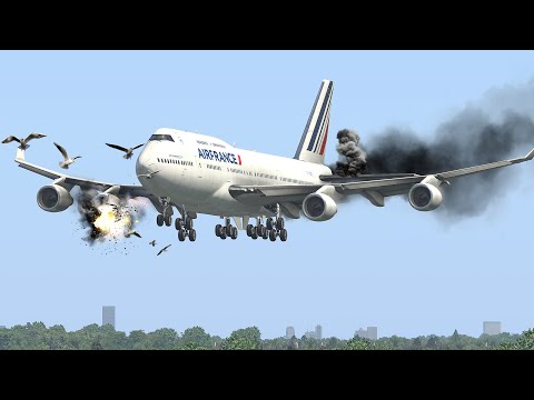 Видео: Худший Боинг 747 аварийных посадки после попадания птиц | Xplane 11