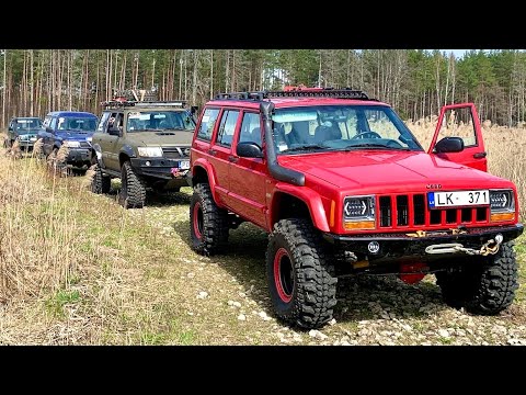 Видео: Посадил жену за Nissan Patrol y61 - грязевые ванны с Cherokee, Jimny (x2) и Patrol | Latvian Offroad