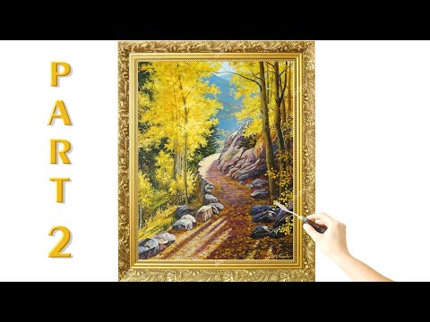 Видео: "Gold autumn" PART 2. How to paint a autumn landscape | "Золотая осень" 2 ЧАСТЬ. Живопись акрилом