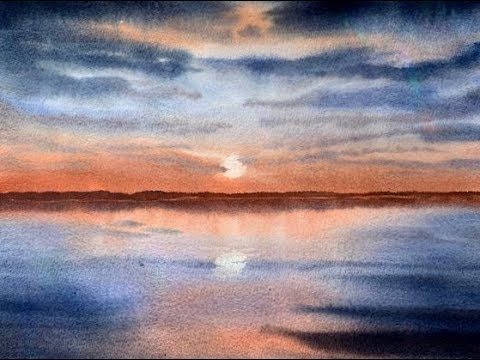 Видео: Как написать Закат на озере акварелью. The sunset on the lake. Limited palette