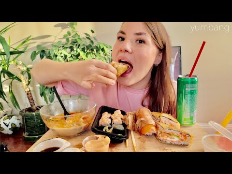 Видео: МУКБАНГ как похудеть? Мой вес Роллы из «много лосося», вкусно?) mukbang sushi