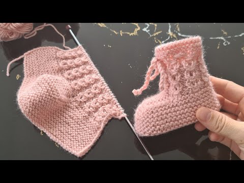 Видео: Кофейные зерна вязания узором детские пинетки модель носка 0-6 мес.