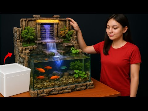 Видео: Творческая трансформация: коробка из пенопласта превращается в миниатюрный садовый водопад-аквариум