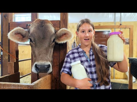 Видео: Доим нашу новую семейную корову! | Изучаем наш распорядок дня в коровнике🥛