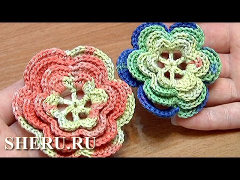 Видео: Crochet 6-Petal Flower Урок 24 часть 2 Вязаный цветок