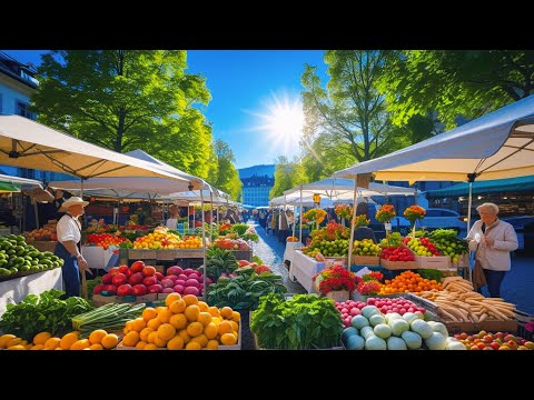 Видео: Летний утренний рынок в Цюрихе, Швейцария🇨🇭Прогулка по швейцарскому городу