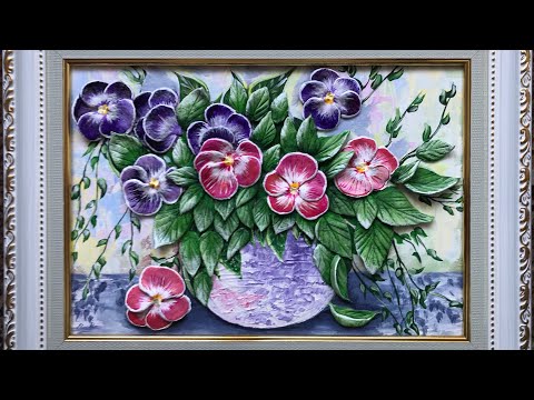 Видео: DEMO: How to sculpt flowers from a sculpting mass/Картина Анютины глазки из солёного теста