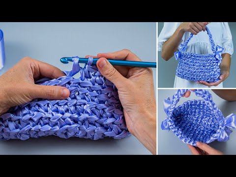 Видео: Сумочка крючком из атласной ленты легко и просто!