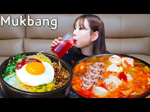 Видео: Sub)Real Mukbang-Жареный пибимпап, тушеное мясо мягкого тофу ликер красного уксуса🍷 ASMR Korean Food