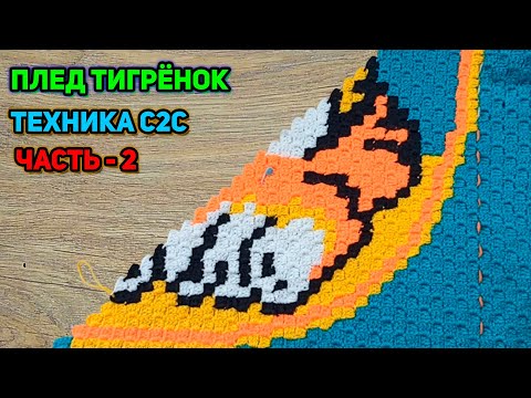Видео: Мк вязаный детский плед Тигрёнок часть 2 техника С2С
