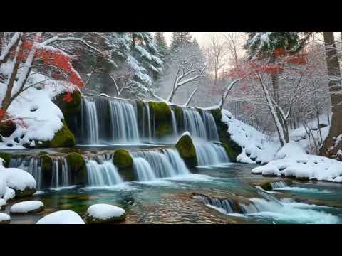Видео: Спокойный зимний водопад | Атмосфера японского леса для сна