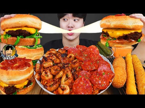 Видео: ASMR MUKBANG | гамбургер, Сырная палочка, Огненная лапша, хотдог рецепт блюда принимать пищу