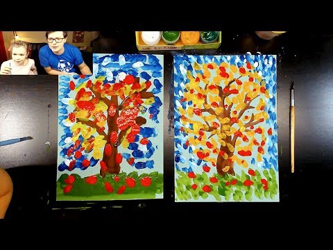 Видео: Папа рисует КРАСКАМИ с Аней / урок рисования гуашь