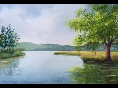 Видео: Акварель.Река. Как рисовать отражение в  воде, траву.  How to paint reflections. Watercolour