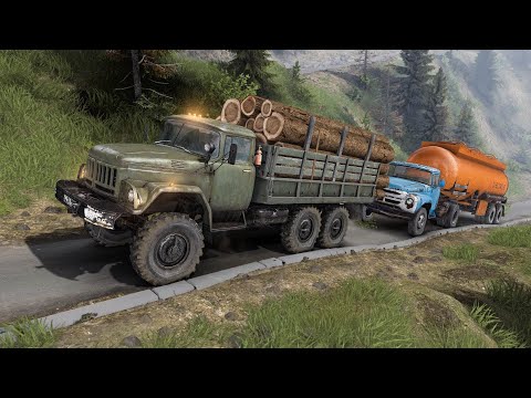 Видео: ЗИЛ 131, груз брёвна. Задача - спасти рядового ЗИЛа 130. Карта "Холм". Spintires