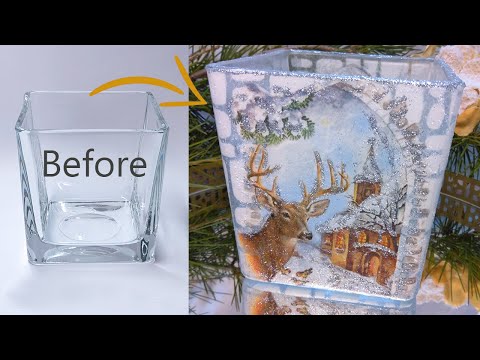 Видео: Новогодний подсвечник Декупаж на стекле