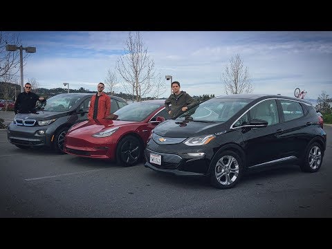 Видео: Битва электрокаров. BMW i3 vs Tesla Model 3 vs Chevy Bolt.