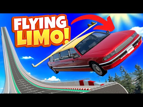 Видео: Летающий лимузин прыгает на арену для прыжков на машине в BeamNG Drive Mods!