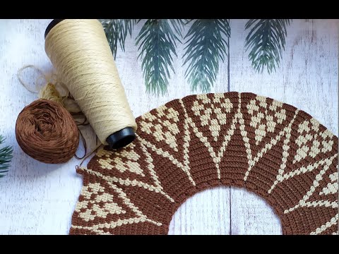 Видео: Джемпер "Тирамису". Жаккард крючком. Часть 6. Вяжем 13-16 ряды.