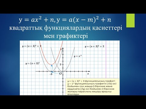 Видео: y=𝑎𝑥^2+n, у = а(х – m)² + n квадраттық функциясының қасиеттері мен графигі, 8 сынып алгебра