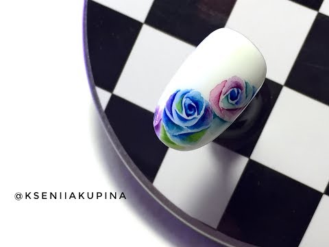 Видео: Акварельный дизайн ногтей. Радужные розы | Watercolor nail art Rose.