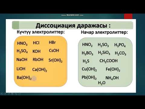Видео: Диссоциация даражасы .Кучтуу жана начар электролиттер.