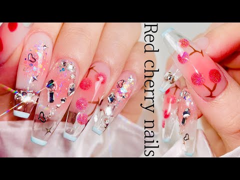 Видео: Вишневые Ногти🍒 Прозрачный и уникальный! ASMR / Self Nail / Nail Art / Наращивание ногтей
