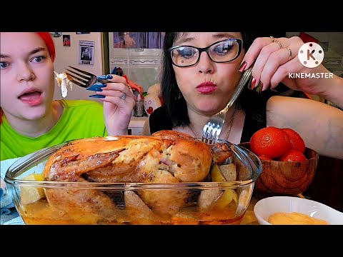 Видео: Мукбанг | Курочка запечённая с картошкой,соленья | Обжор Асмр