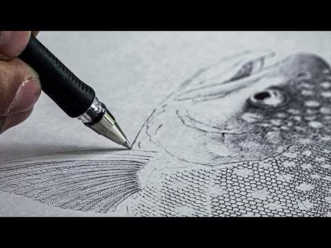 Видео: Удивительное мастерство рисования рыбы шариковой ручкой: Тонкий и красивый процесс.