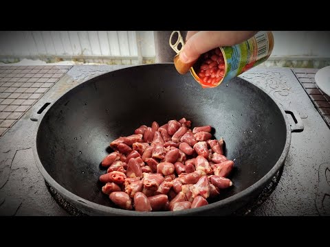 Видео: Куриные СЕРДЕЧКИ с фасолью в Казане. Авторский рецепт.