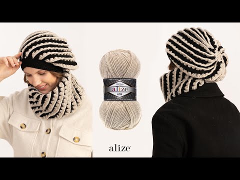 Видео: Шляпа и шарф с Alize Superlana Midi